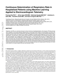 Continuous Determination of Respiratory Rate in Hospitalized Patients using Machine Learning Applied to Electrocardiogram Telemetry