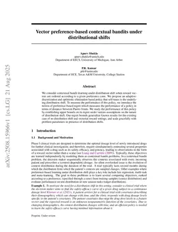 Vector preference-based contextual bandits under distributional shifts