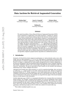 Data Auctions for Retrieval Augmented Generation