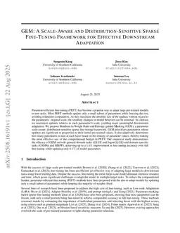 GEM: A Scale-Aware and Distribution-Sensitive Sparse Fine-Tuning Framework for Effective Downstream Adaptation