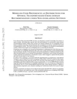 Modeling User Preferences as Distributions for Optimal Transport-Based Cross-Domain Recommendation under Non-Overlapping Settings