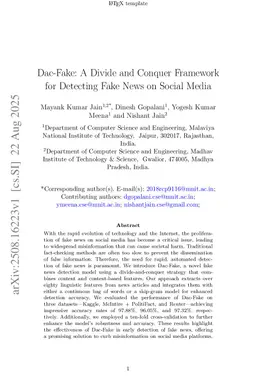 Dac-Fake: A Divide and Conquer Framework for Detecting Fake News on Social Media