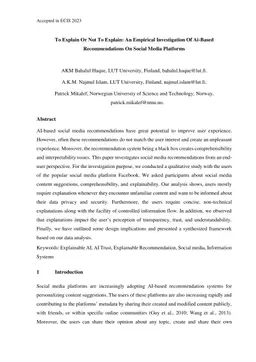 To Explain Or Not To Explain: An Empirical Investigation Of AI-Based Recommendations On Social Media Platforms