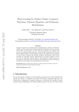 Deep Learning for Markov Chains: Lyapunov Functions, Poisson's Equation, and Stationary Distributions
