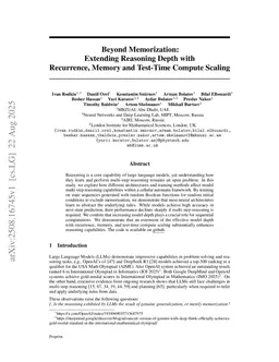 Beyond Memorization: Extending Reasoning Depth with Recurrence, Memory and Test-Time Compute Scaling
