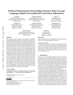 Unbiased Reasoning for Knowledge-Intensive Tasks in Large Language Models via Conditional Front-Door Adjustment