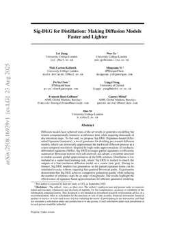 Sig-DEG for Distillation: Making Diffusion Models Faster and Lighter