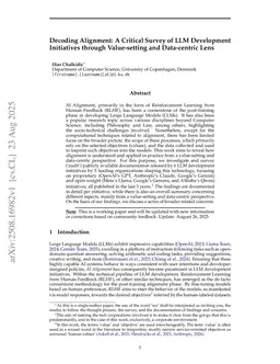 Decoding Alignment: A Critical Survey of LLM Development Initiatives through Value-setting and Data-centric Lens