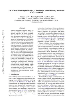 GRADE: Generating multi-hop QA and fine-gRAined Difficulty matrix for RAG Evaluation