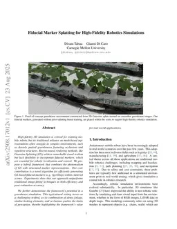 Fiducial Marker Splatting for High-Fidelity Robotics Simulations