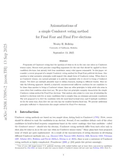 Axiomatizations of a simple Condorcet voting method for Final Four and Final Five elections