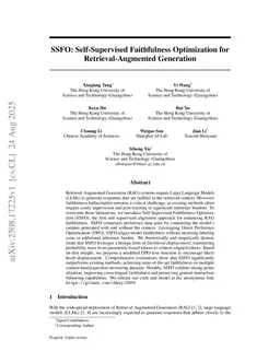 SSFO: Self-Supervised Faithfulness Optimization for Retrieval-Augmented Generation