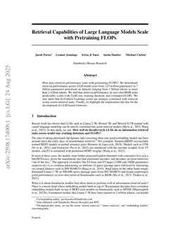 Retrieval Capabilities of Large Language Models Scale with Pretraining FLOPs