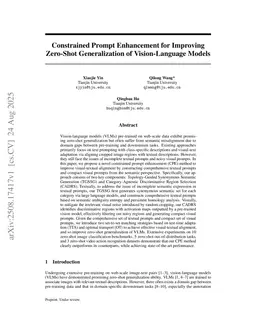 Constrained Prompt Enhancement for Improving Zero-Shot Generalization of Vision-Language Models
