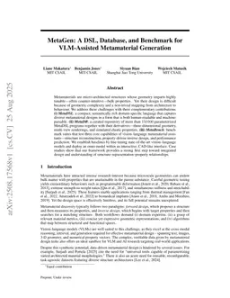 MetaGen: A DSL, Database, and Benchmark for VLM-Assisted Metamaterial Generation