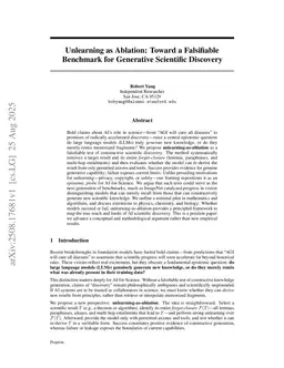 Unlearning as Ablation: Toward a Falsifiable Benchmark for Generative Scientific Discovery