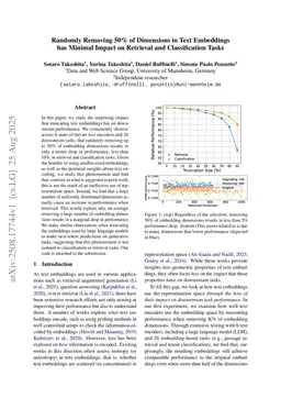 Randomly Removing 50% of Dimensions in Text Embeddings has Minimal Impact on Retrieval and Classification Tasks