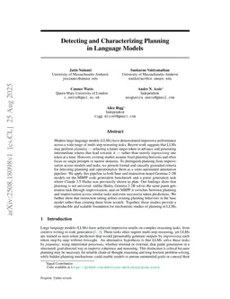 Detecting and Characterizing Planning in Language Models