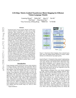 GM-Skip: Metric-Guided Transformer Block Skipping for Efficient Vision-Language Models