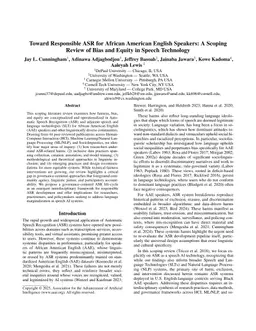 Toward Responsible ASR for African American English Speakers: A Scoping Review of Bias and Equity in Speech Technology