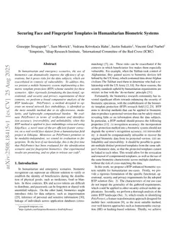 Securing Face and Fingerprint Templates in Humanitarian Biometric Systems