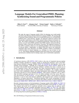 Language Models For Generalised PDDL Planning: Synthesising Sound and Programmatic Policies