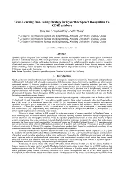 Cross-Learning Fine-Tuning Strategy for Dysarthric Speech Recognition Via CDSD database
