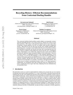 Recycling History: Efficient Recommendations from Contextual Dueling Bandits