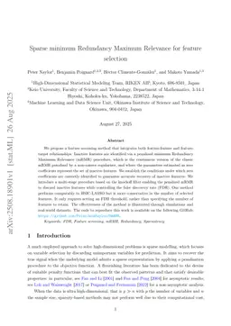 Sparse minimum Redundancy Maximum Relevance for feature selection