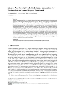 Diverse And Private Synthetic Datasets Generation for RAG evaluation: A multi-agent framework