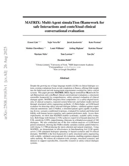 MATRIX: Multi-Agent simulaTion fRamework for safe Interactions and conteXtual clinical conversational evaluation