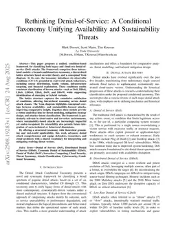 Rethinking Denial-of-Service: A Conditional Taxonomy Unifying Availability and Sustainability Threats