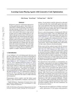 Learning Game-Playing Agents with Generative Code Optimization