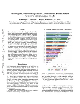 Assessing the Geolocation Capabilities, Limitations and Societal Risks of Generative Vision-Language Models