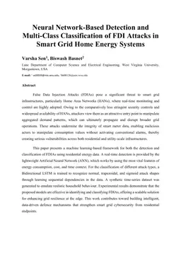 Neural Network-Based Detection and Multi-Class Classification of FDI Attacks in Smart Grid Home Energy Systems