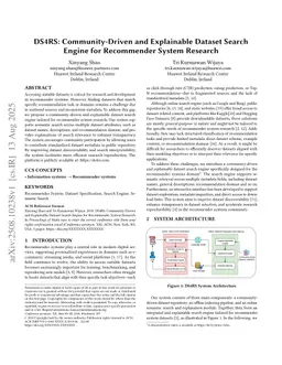 DS4RS: Community-Driven and Explainable Dataset Search Engine for Recommender System Research