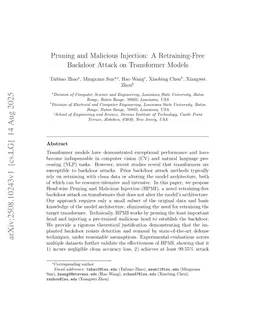Pruning and Malicious Injection: A Retraining-Free Backdoor Attack on Transformer Models