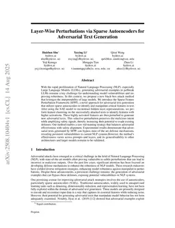 Layer-Wise Perturbations via Sparse Autoencoders for Adversarial Text Generation