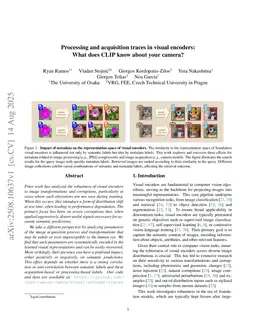 Processing and acquisition traces in visual encoders: What does CLIP know about your camera?