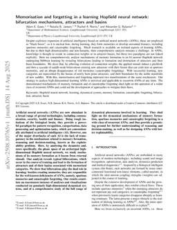 Memorisation and forgetting in a learning Hopfield neural network: bifurcation mechanisms, attractors and basins