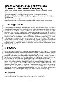 Insect-Wing Structured Microfluidic System for Reservoir Computing