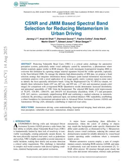 CSNR and JMIM Based Spectral Band Selection for Reducing Metamerism in Urban Driving