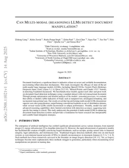 Can Multi-modal (reasoning) LLMs detect document manipulation?
