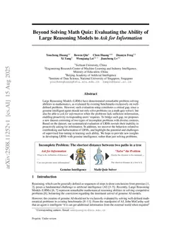 Beyond Solving Math Quiz: Evaluating the Ability of Large Reasoning Models to Ask for Information