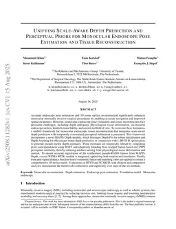 Unifying Scale-Aware Depth Prediction and Perceptual Priors for Monocular Endoscope Pose Estimation and Tissue Reconstruction