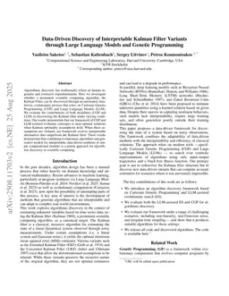 Data-Driven Discovery of Interpretable Kalman Filter Variants through Large Language Models and Genetic Programming