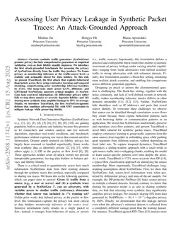 Assessing User Privacy Leakage in Synthetic Packet Traces: An Attack-Grounded Approach