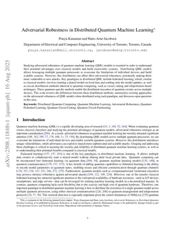 Adversarial Robustness in Distributed Quantum Machine Learning