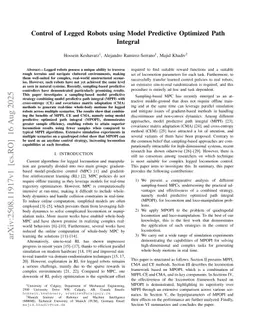 Control of Legged Robots using Model Predictive Optimized Path Integral
