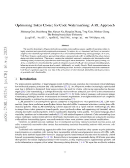 Optimizing Token Choice for Code Watermarking: An RL Approach